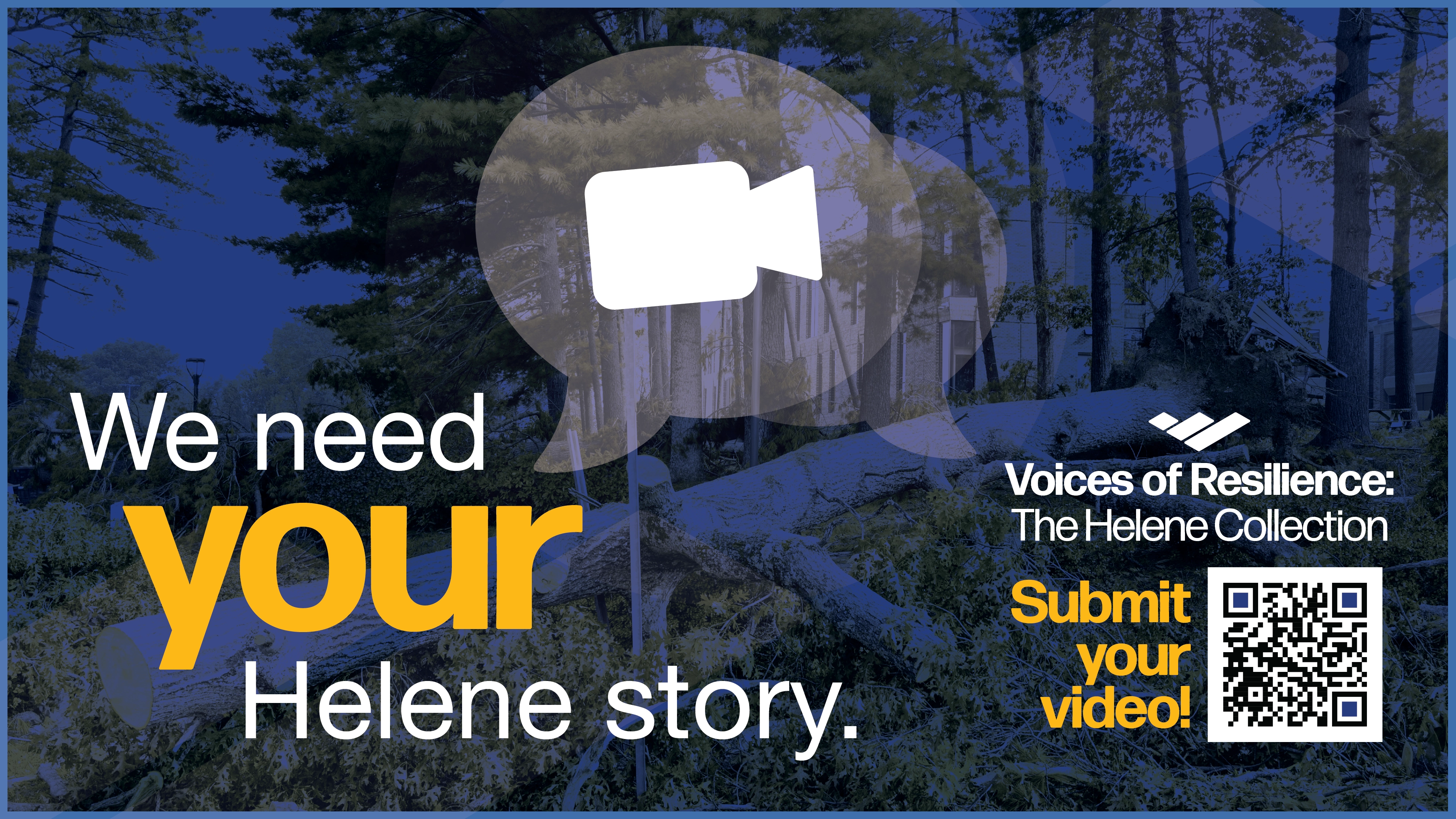 A call to action requesting video submissions pertaining to Hurricane Helene